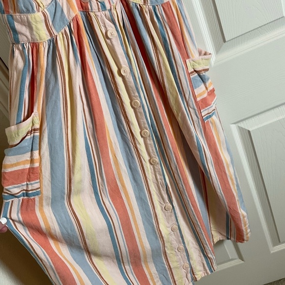 ANA Striped Open Back Dress Women's M Retro Pockets Linen Blend - Picture 9 of 13